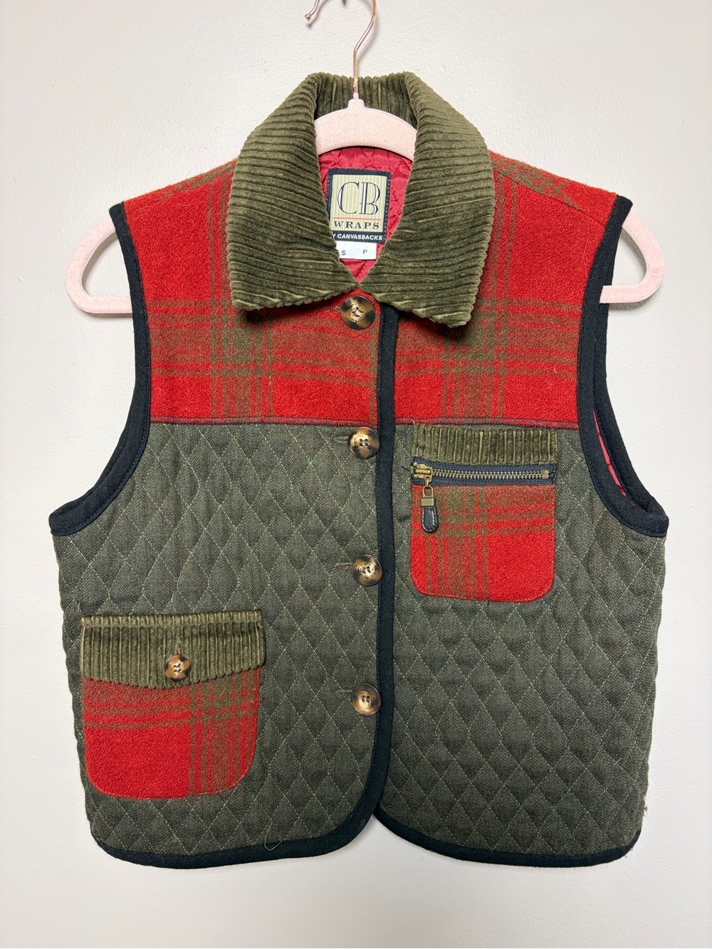 CB Wraps Canvasbacks Vintage Vest Wool Blend Quilted Corduroy